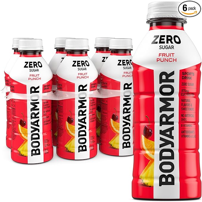 BODYARMOR ZERO Sugar Fruit Punch, Sugar Free Sports Drink - Low-Calorie Hydration - Natural Flavors with Potassium Packed Electrolytes, Antioxidants, and B-vitamins, 20 fl oz (pack of 6)