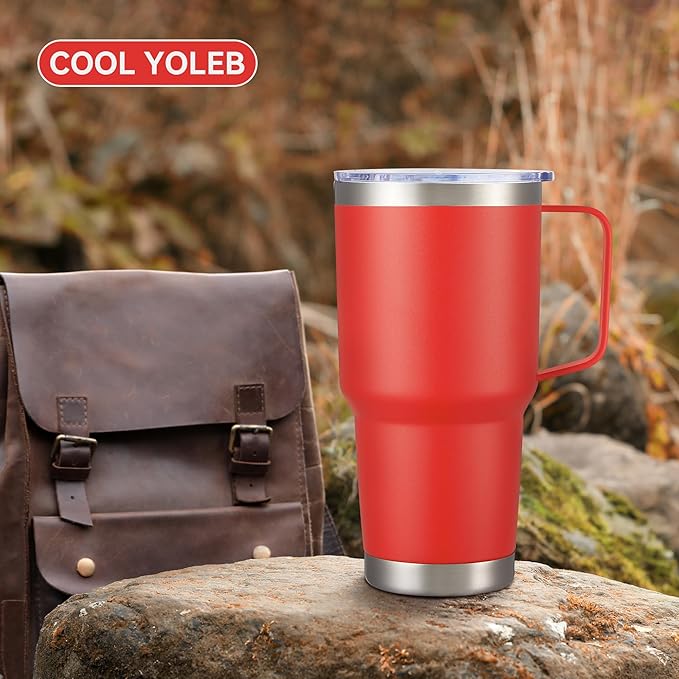 30 oz Tumbler with Handle and Lid, Stainless Steel Tumblers Bulk Double Wall Vacuum Insulated Travel Mug Leak Proof Cup Keep Drinks Cold and Hot Red, 8 Pack