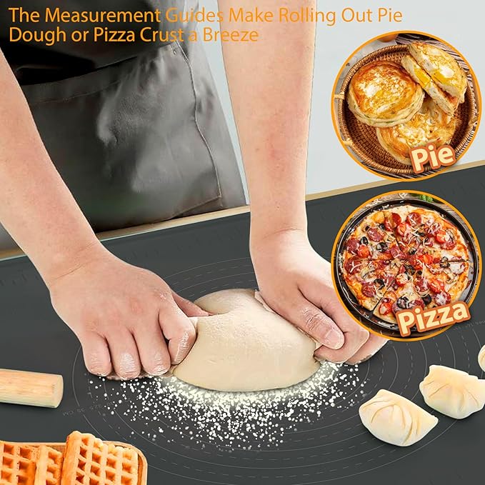 24"X16" Silicone Baking Mat Extra Large Non-stick Pastry Mat with High Edge, Dough Rolling Board for Pastry, Macarons, Pies, Bread, Cookies, Pizza, Fondant, Pasta, Food Grade Silicone Baking Supplies