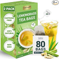 LeafLea 80 Premium Lemongrass Tea Bags, Natural Herbal Lemongrass Leaves, Te de Limoncillo for Digestion Support, Light & Soothing Taste, Caffeine-Free, Sugar-Free, Vegan, Individually Wrapped