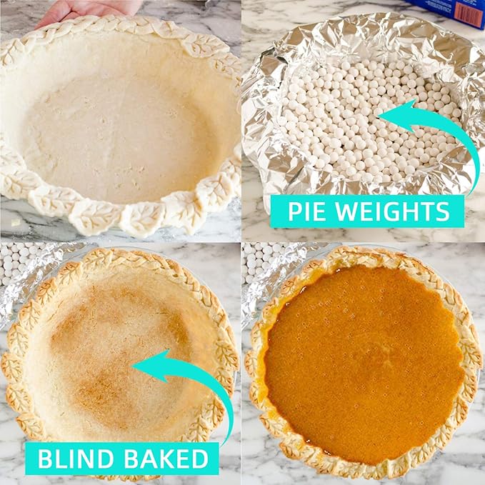 PLANTIONAL Ceramic Pie Weights, 1.32Lb Reusable 10mm Baking Beads with Wheat Straw Container, Natural Ceramic Stoneware Baking Beans for Pie Crust Pastry (Beige)