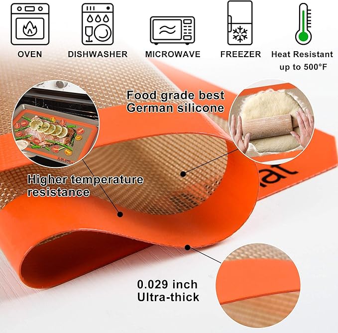 Silicone Baking Mat - Best German Silicone - Non Slip Silicone Baking Sheet, Non Stick Reusable Silicone Mats for Baking, Oven Liner, Counter Mat - Half + Medium + Quarter Baking Sheets Set