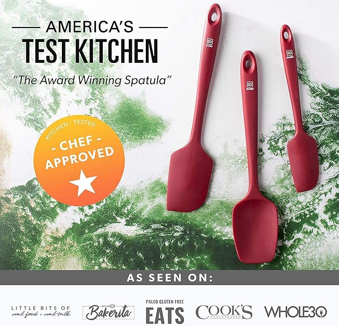 di Oro Living Silicone Spatula Set - 3-piece 600F Heat-Resistant Baking Spoon & Spatulas - Ergonomic Easy-to-Clean Seamless One-Piece Design - Pro Grade Non-stick Rubber with Stainless Steel S-Core Technology! (Red)