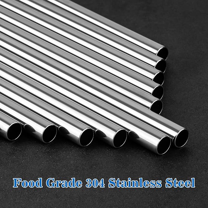 Tomorotec 8PCS 12" Stainless Steel Straws 4 Bent & 4 Straight for 40oz Stanley Tumblers, Reusable Food-Grade Drinking Straws with Cleaning Brush for Smoothies, Milkshakes, Iced Coffee, Dishwasher Safe