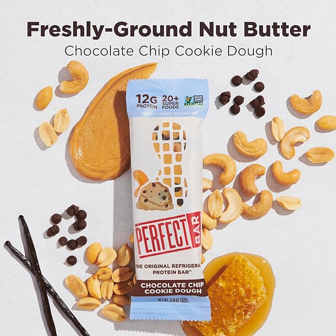 Perfect Bar, Chocolate Chip Cookie Dough Protein Bar, Gluten Free, Soy Free, Non GMO, No Sugar Alcohols, 2.2 Ounce Bar, 10 Count