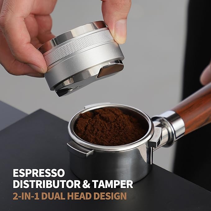 54mm Coffee Distributor and Tamper,Dual Head Coffee Leveler Fits for Breville 54mm Portafilter,Professional Espresso Hand Tamper.(Silver)