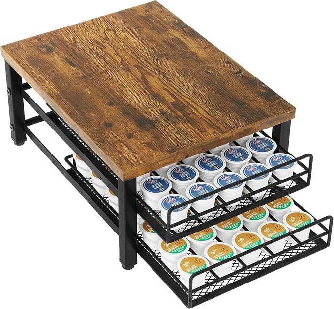 IBUYKE 2-Tier Coffee Pod Drawer Holder for K Cup, Capsule Pods Storage Organizer, Compact Under Coffee Pot Storage Drawer, Slim Home Kitchen Counter Organizer TCJ002H