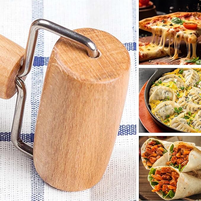Small Rolling Pin, Wooden Dough Roller, Non-Stick Pizza Roller, T Type Rolling Pins for Kitchen Baking, Pizza Dough Press (2.8 * 5.1 inch)