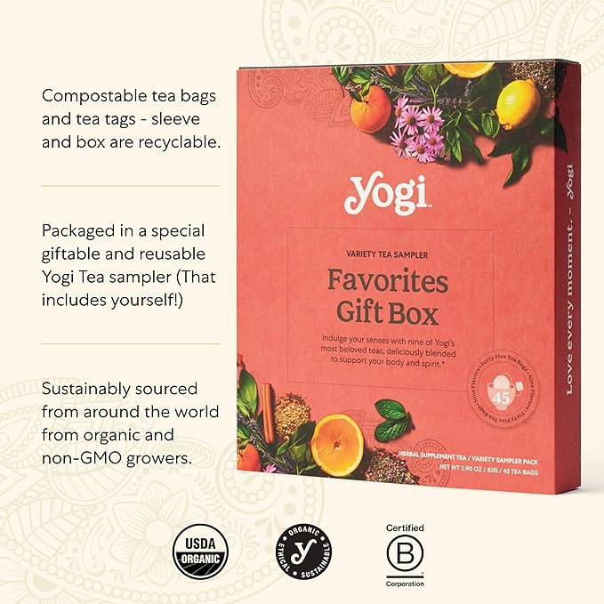 Yogi Organic Tea Sampler Gift Box (45 Tea Bags) Assorted Delicious Wellness Blends - 9 Favorite Herbal, Green & Black Varieties