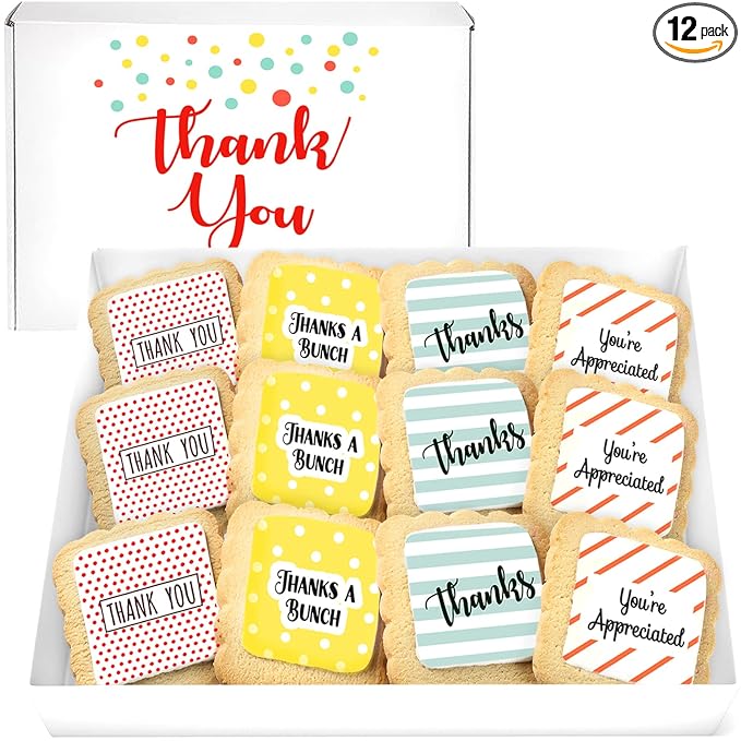 Thank You Gift Basket Decorated Cookies Employee appreciation for Men Women Nurses Employees Teacher Corporate Gifts | Individually Wrapped | 12 Pack | Appreciation Box
