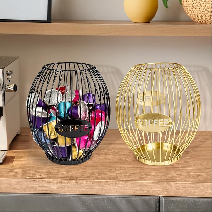 Stainless Steel Elliptical Cup Coffee Basket pods holder Sturdy for Home or Office Kitchen Counter Organizer Espresso Capsule (Gold)