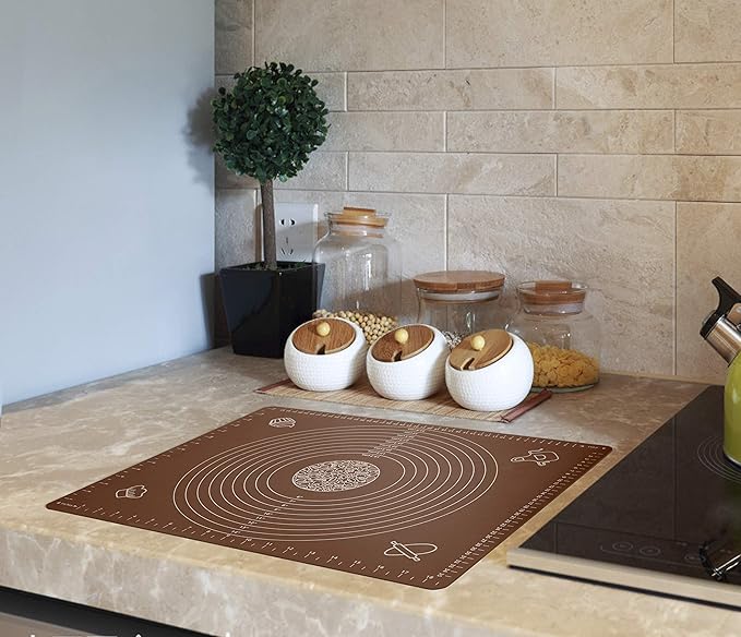 Silicone Baking Mat for Rolling Pastry Dough with Measurements, 19.7" x 15.7" BPA Free Non stick and Non Slip Coffee Table Sheet Baking Supplies for Bake Pizza Cake