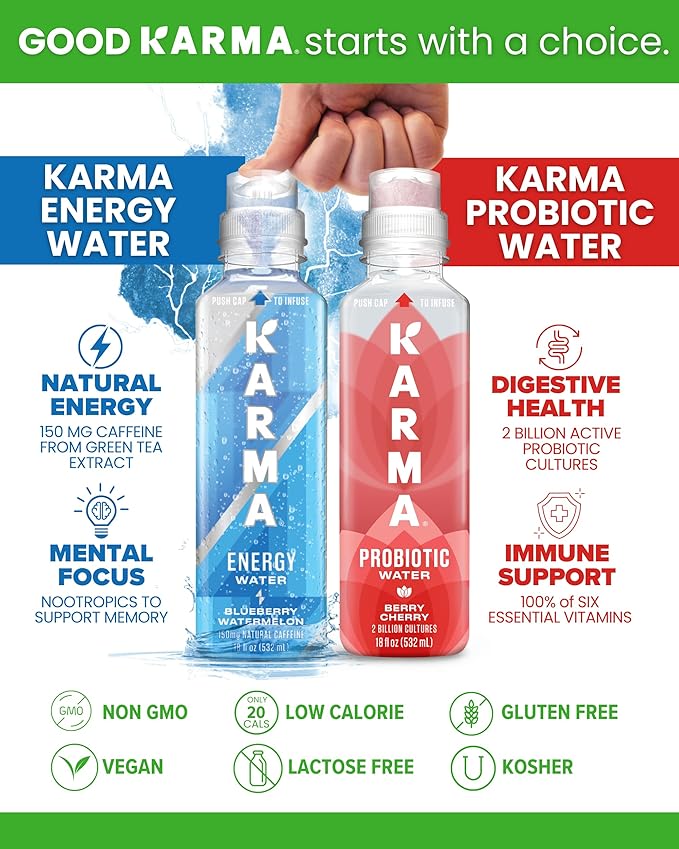 Karma Probiotic Water - 12 Pack, Watermelon Wild Berry Drink - Immune & Gut Health Support