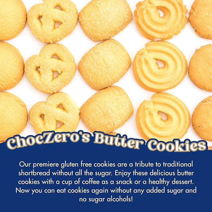 ChocZero Keto Butter Cookies, Sugar Free Danish Shortbread, Gluten Free, Low Carb, High Fiber, 8 oz Box