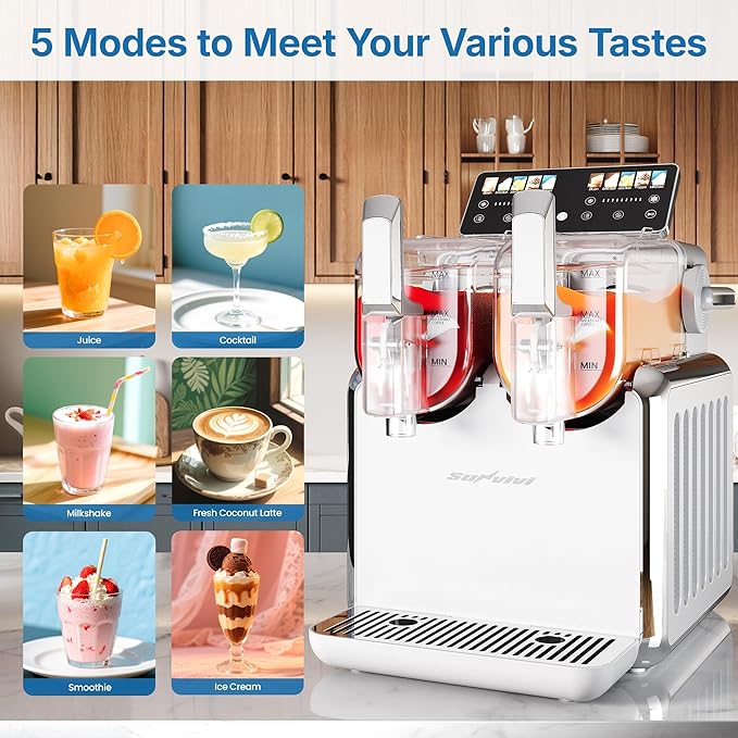 Dual-Tank Frozen Drink & Slushie Machine: 169oz Capacity Slush Maker with Rapid Chill Technology, 5 Beverage Modes, Self-Cleaning Function, ETL Certified, White
