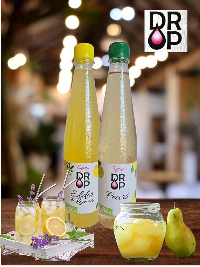DROP Natural Fruit Syrup Flavors Variety Pack for Drinks & Desserts 500ml / 16.9floz Bottles (Pack of 3)