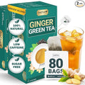 LeafLea Green Tea with Ginger, 80 Tea Bags (2 Packs), Natural Green Tea with Ginger Root, Lightly Sweetened with Stevia, Supports Digestion and Immunity, Low Caffeine, Non-GMO, Gluten-Free