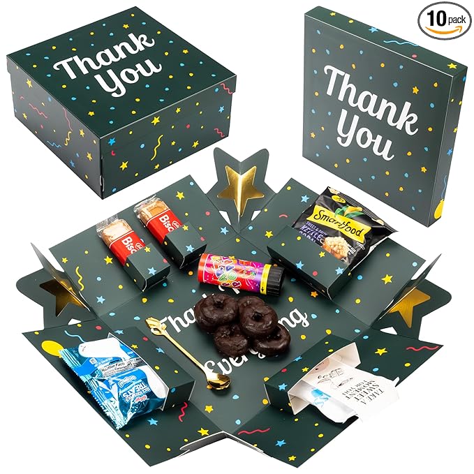 Explosion Gift Box with Treats – Premium Surprise Snack Box with Donuts, Cookies, Chips & More – Blank Design for Any Occasion – Party, Celebration, or Just Because Gift (Thank You)