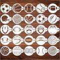 Small Sports Ball Stencil for Cakes Cupcake Cookie Decorating Stencils Reusable Football Basketball Baseball Golf Soccer Stencil on Baking Coffee Decorating Card Making (25 Sport Cookie)