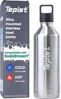 ThirtyO 30oz Stainless Steel Bottle Compatible with Sodastream Machines | Silver | Vacuum Sealed | Double Walled | Leak-Proof | Easy to Carry | Reusable Bottle
