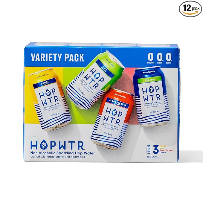 HOP WTR - Sparkling Hop Water - Variety Pack (12 Pack) - NA Beer, No Calories or Sugar, Low Carb, With Adaptogens and Nootropics for Added Benefits (12 oz Cans)