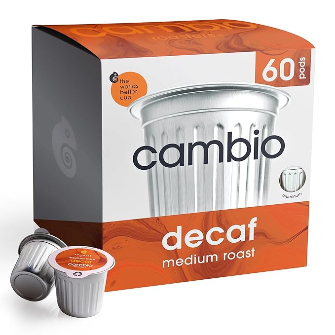 Cambio Roasters Organic Decaf Coffee Keurig KCups, Lower Acid Decaf Coffee K Cups for Any Time of Day, The Only Aluminum Medium Roast Pods Compatible with Keurig, Organic Coffee K Cups, 60 count