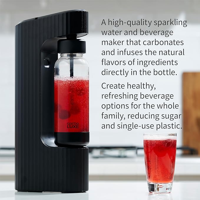 Twenty39 Qarbo LUXE Sparkling Water & Beverage Maker, Wide-Mouth 1L Bottle, Metal Body (Tuscan Gold) | Carbonate Water, Infusions & Low-Sugar Drinks | Easy-Clean Care, Reusable Bottle
