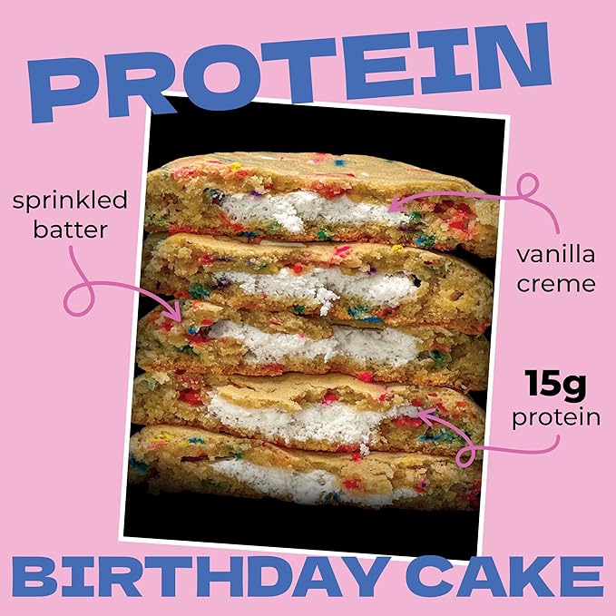 My Cookie Dealer Protein Cookies, Birthday Cake (2.2oz, Pack of 12) - 15g Protein per Cookie - Individually Wrapped Workout Snacks for On-The-Go Travel