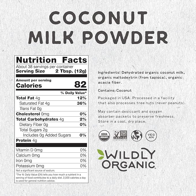 Wildly Organic Coconut Milk Powder 16 Oz, 1 lb Bag - Organic, Dairy-Free, Dry Milk Powder, Unsweetened, Dehydrated, Gluten-Free, Soy-Free, Non-GMO, Kosher, Vegan, 97% Coconut Milk with Zero Fillers | Makes Coconut Milk & Cream by Adding Water, Perfect ...