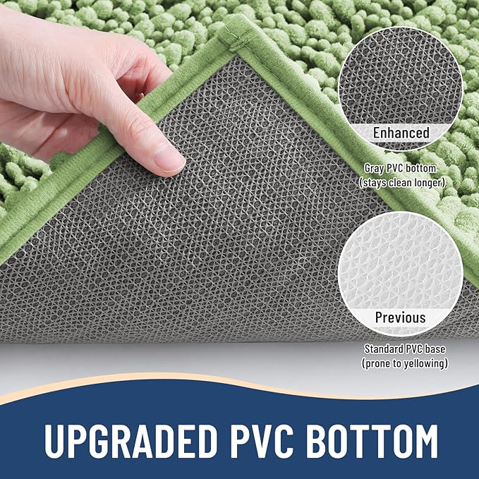 Arotive Luxury Chenille Bathroom Rug Mat, Extra Soft Thick Absorbent Shaggy Bath Rugs, Non-Slip Machine Wash Dry, Plush Bath Mats for Bathroom, Shower and Tub, 47x24, Sage Green