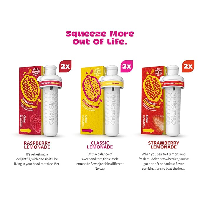 Cirkul Squeeze Lemonade Flavor Cartridge Variety Pack with B Vitamins, 6-Pack (2 Classic, 2 Strawberry, 2 Raspberry), No Sugar, Zero Calorie Drink Mix