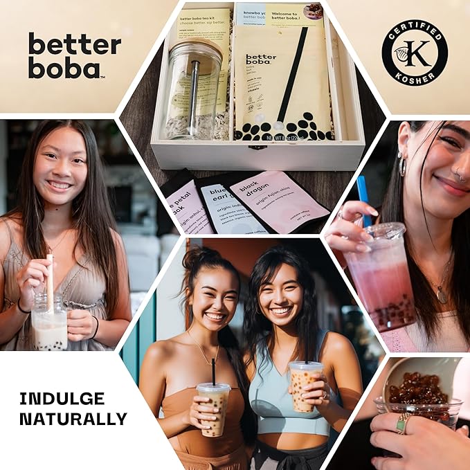 Better Boba Tea Kit | DIY Home Bubble Tea Set - Brown Sugar Boba Pearls, Reusable Boba Straw, Tumbler, 3 Black Tea| Vegan Gluten-Free Tapioca Pearls