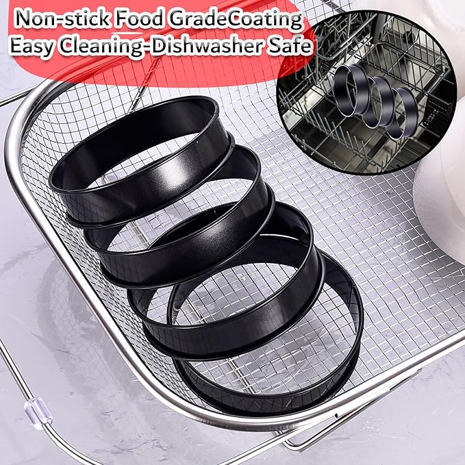 DATANYA 8Pack Crumpet Rings NONSTICK English Muffin Ring 4 Inch - Stainless Steel Double Rolled Tart Rings Upgraded Round Metal Cooking Pastry Ring Molds for baking