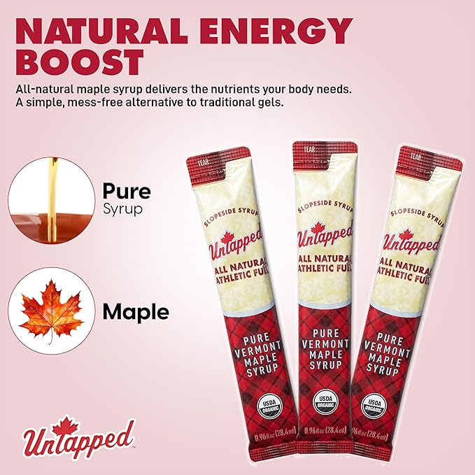 UnTapped Vermont Maple Syrup Packets for Athletes, Box of 20-0.96 Fl Oz | Organic Pure Maple Syrup for Natural Endurance Energy | Fuel to Keep You Running Longer