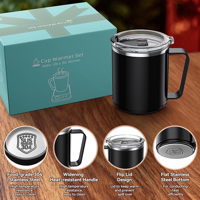 Coffee Mug Warmer & Mug Set for Desk, 36W Electric Coffee Cup Warmer with 16oz Cup, 9 Temp Settings, 1-12H Timer Auto Shut Off Heated Mug Plate, Home Office Desk Accessory, Gifts for Women Men, Wood