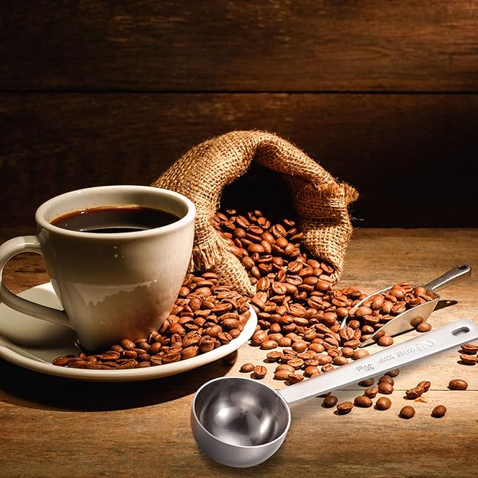 Geiserailie 4 Pieces 2 Tablespoon Scoops with Long Handle, 30 ml Stainless Steel Measuring Spoon for Coffee Milk Fruit Powder, Loose Tea Dry, Spice Jar, Cooking Baking, and Other Dry Goods