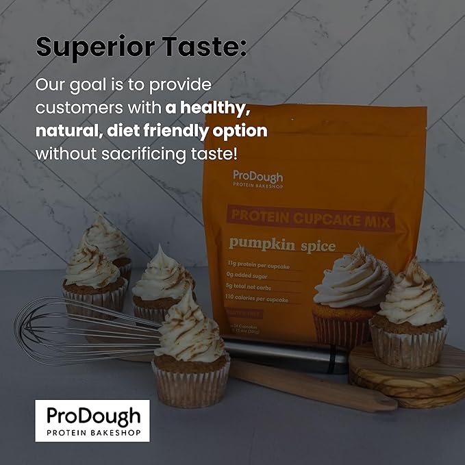 ProDough High Protein- Gluten Free Cupcake Mix, Low Carb, 13g of Protein per Cupcake, No Added Sugars, Keto Friendly, Makes 12, Healthy Dessert (Pumpkin Spice)
