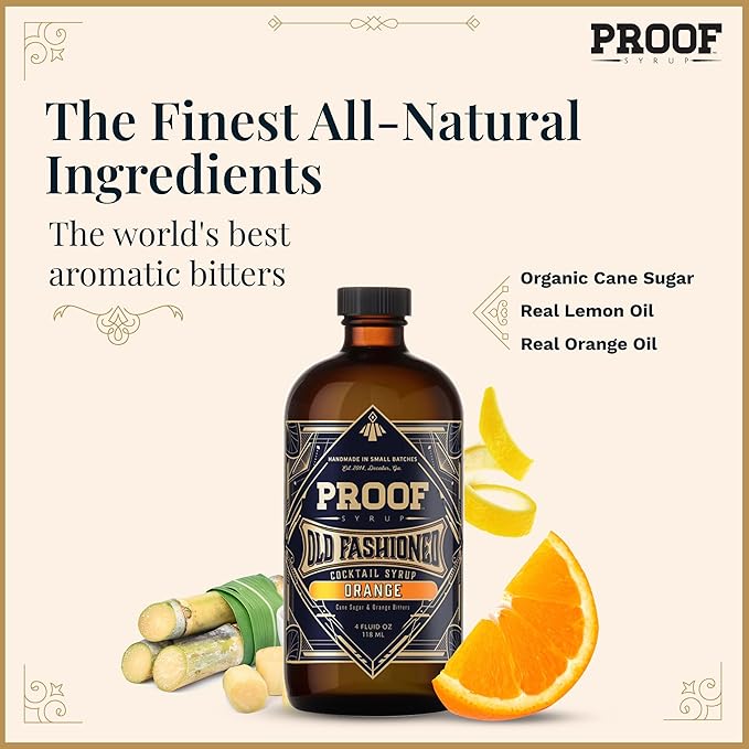 Proof Syrup - Old Fashioned Cocktail Mix - Made with Real Bitters & Cane Sugar - Orange Flavor - Fast, Easy, Delicious, Handcrafted Cocktail Syrup - 4oz