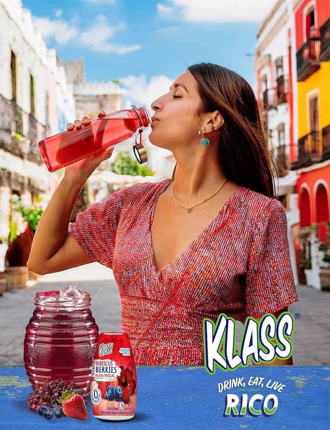 Klass Aguas Frescas | Liquid Water Enhancer | Sugar Free Naturally Flavored Hubiscus Berries, Keto Friendly |1.62 Oz Pack of 4 (Makes 24 servings each) 0 Calories Per Serving