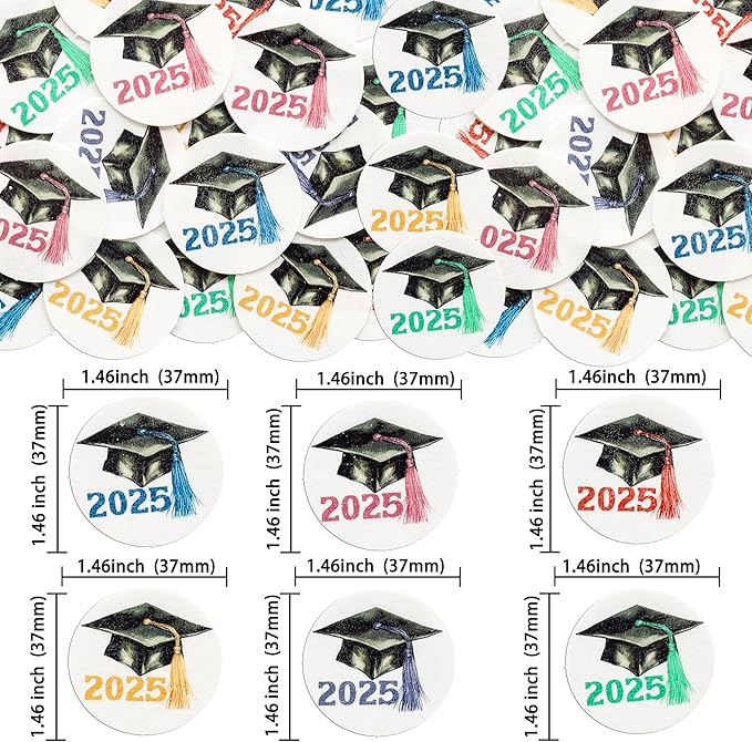 Gyufise 48Pcs Edible 2025 Graduation Theme Cupcake Toppers Wafer Paper Graduate Hat Grad Cap Cupcake Picks 2025 Students Graduation Theme Party Cake Decorations Supplies Multi