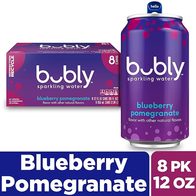bubly Sparkling Water, Blueberry Pomegranate, Zero Sugar & Zero Calories, Seltzer Water, 12 Fl Oz Cans (Pack of 8)