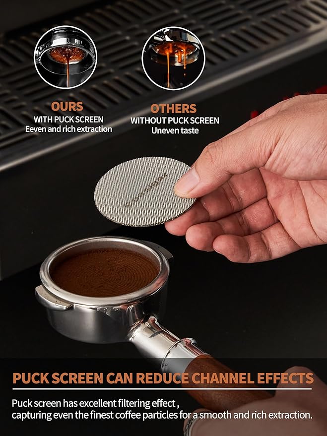 58mm Bottomless Portafilter | Fits for E61 Group Head 2 Ears machines| Stainless Steel portafilter and Mahogany Handle|Espresso Machine Accessories(Mahogany)