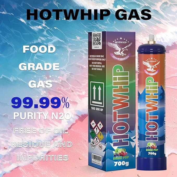 Whipped Cream Charger 700g,1.1L Tank,Cream Charger Food Grade Bombpop Flavor 99.99% Purity Premium Cream Cylinder(1,700g Bombpop)