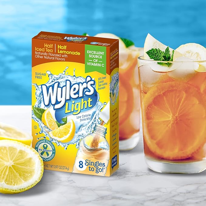 Wyler's Light Singles To Go Powder Packets, Water Drink Mix, Half Iced Tea/Half Lemonade, 96 Single Servings (Pack of 12)