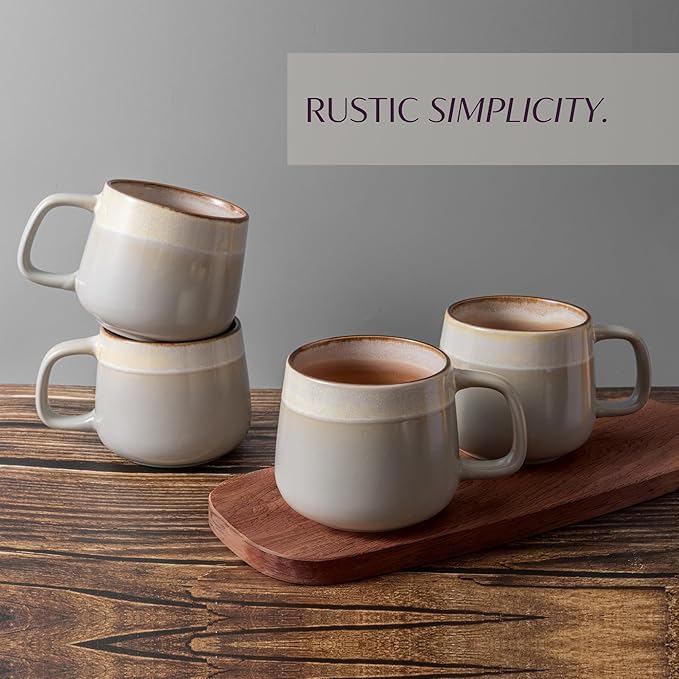 Ceramic Coffee Mugs Set of 4, 12 oz Stoneware Coffee Cups with Comfortable Handle for Latte, Tea, Cappuccino, Cocoa -Microwave and Dishwasher Safe - Modern Unique Aesthetic - Reactive Glaze