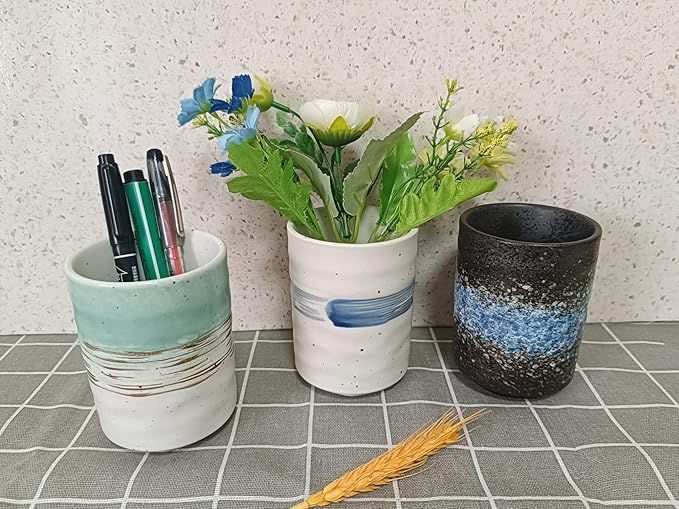 Stoneware Coffee Bar Utensil Holder Tea & Coffee Spoon & Stirrer Holder for Stir Stick Straw Teaspoon Holder Spoon Cup Small Utensil Jar (Sea Water)