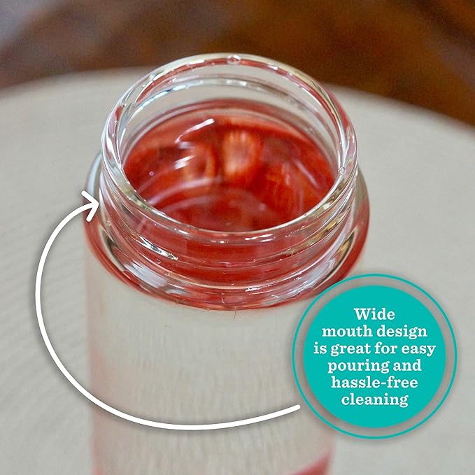 Glass Water Bottles - 4 Pack Wide Mouth Juice Bottles with Clear Lids for Juicing, Smoothies, Fruit Water, Teas, Beverage Storage - 16oz, Leakproof, Reusable, Borosilicate