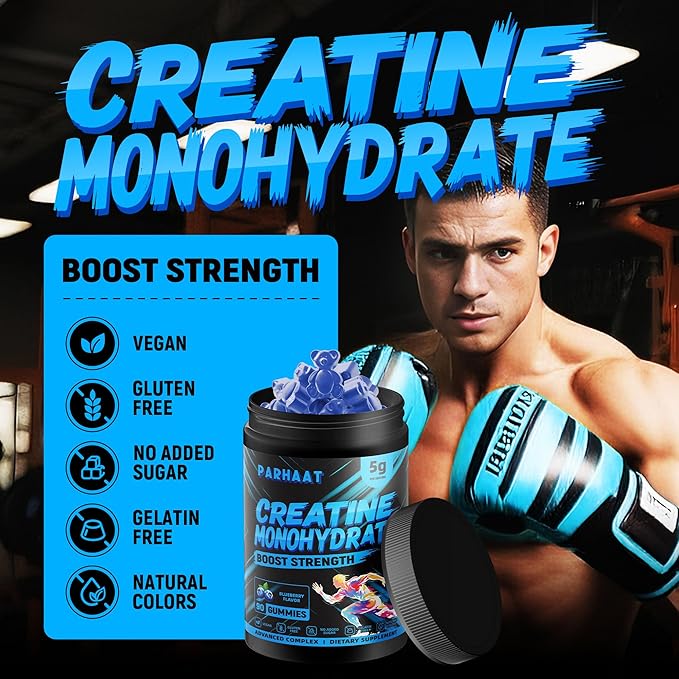 Creatine Monohydrate Gummies 5g for Men & Women - Boost Focus,Strength, and Endurance, Anti-Melting Formula, Vegan, Gluten-Free, Non-GMO, 2.5 Gram Creatine per Gummy (Blueberry 90 ct)