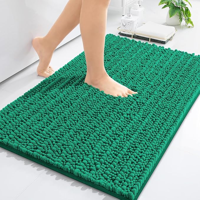 Arotive Luxury Chenille Bathroom Rug Mat, Extra Soft Thick Absorbent Shaggy Bath Rugs, Non-Slip Machine Wash Dry, Plush Bath Mats for Bathroom, Shower and Tub, 36x24, Emerald