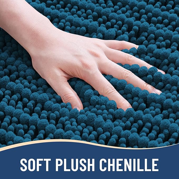 Arotive Luxury Chenille Bathroom Rug Mat, Extra Soft Thick Absorbent Shaggy Bath Rugs, Non-Slip Machine Wash Dry, Plush Bath Mats for Bathroom, Shower and Tub, 24x16, Peacock Blue